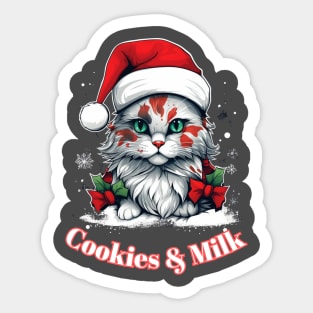 Cookies & Milk - Christmas Cat - Winter Holiday Sticker